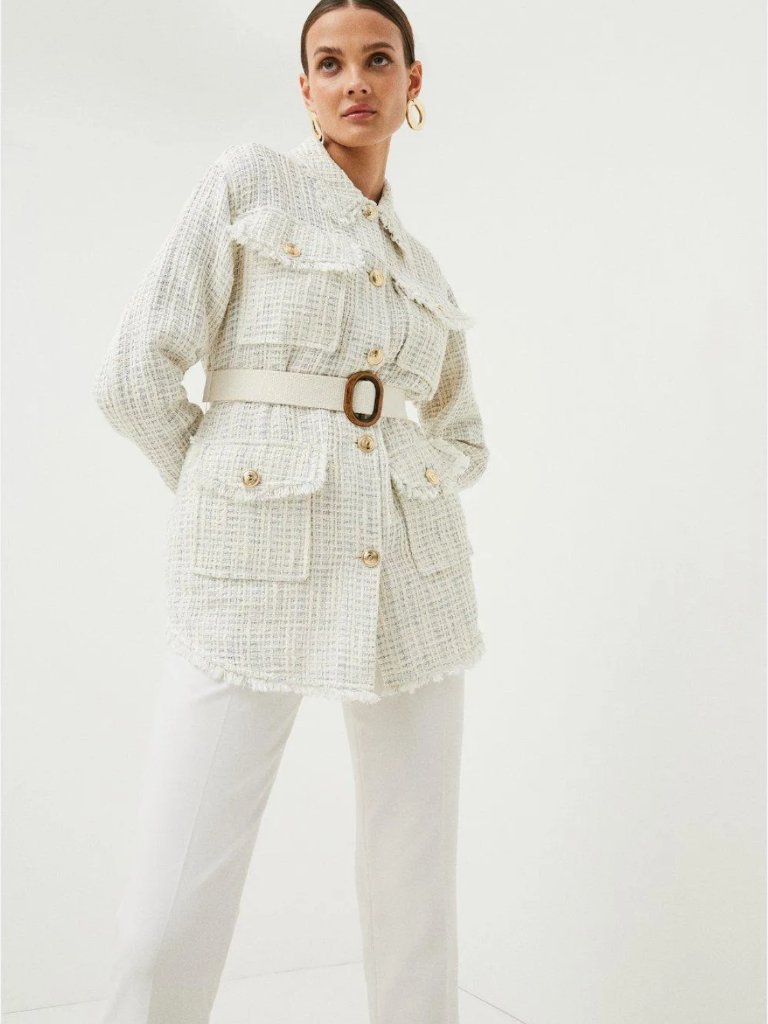 Karen Millen Cream Spring Boucle Belted Utility Jacket
